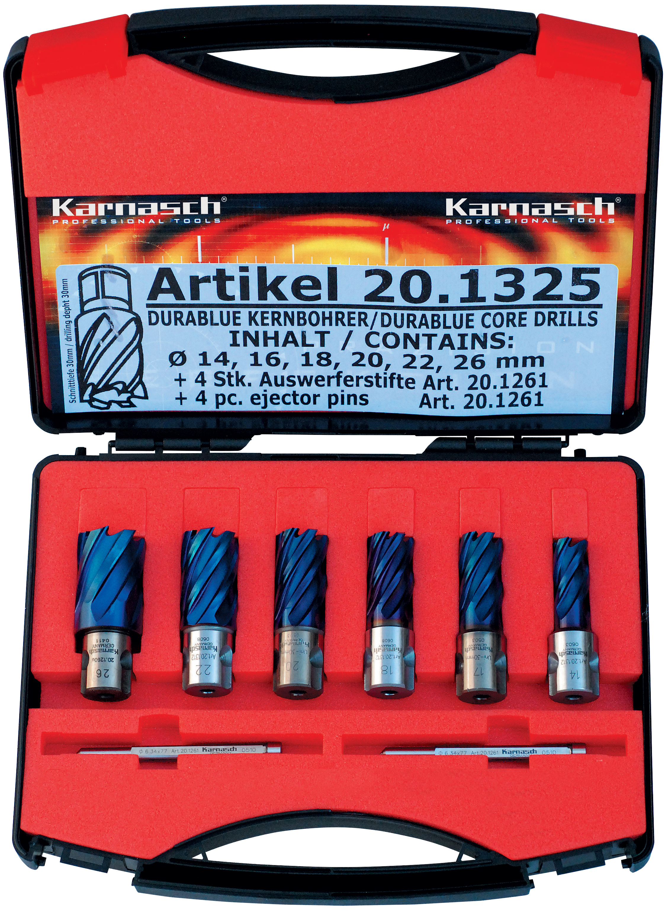 Kernbohrer HSS-XE Durablue BASIC-Set, Schnitttiefe 30 mm, Weldon 19 KARNASCH