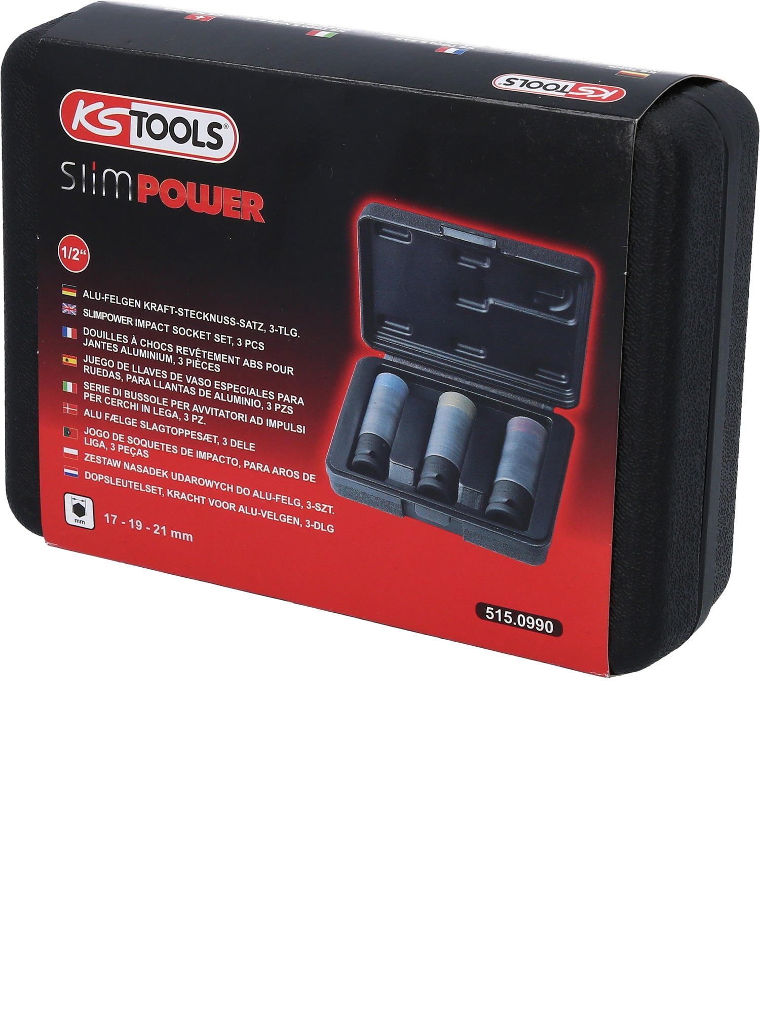 Kraft-Stecknuss-Satz SlimPOW 1/2", lang, 17, 19, 21 mm, KS TOOLS 515.0990