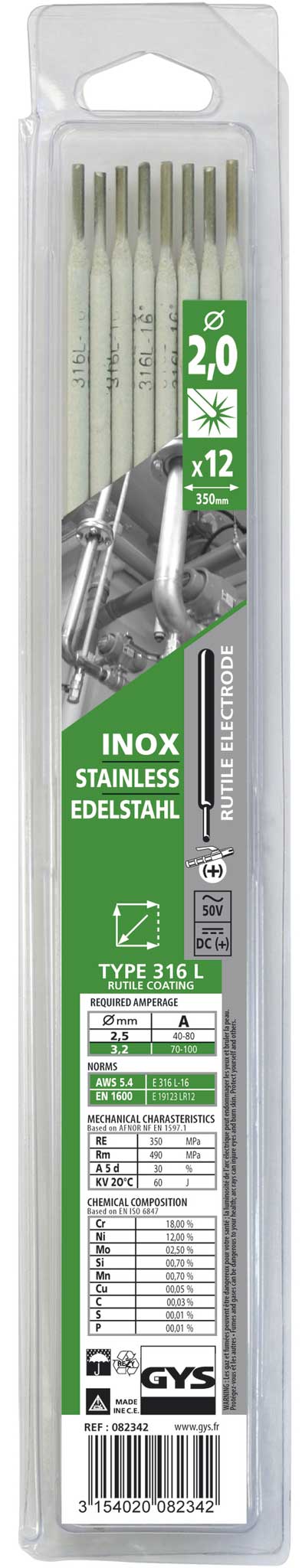 Elektrode 316 L für Edelstahl (Chromstahl / INOX) GYS