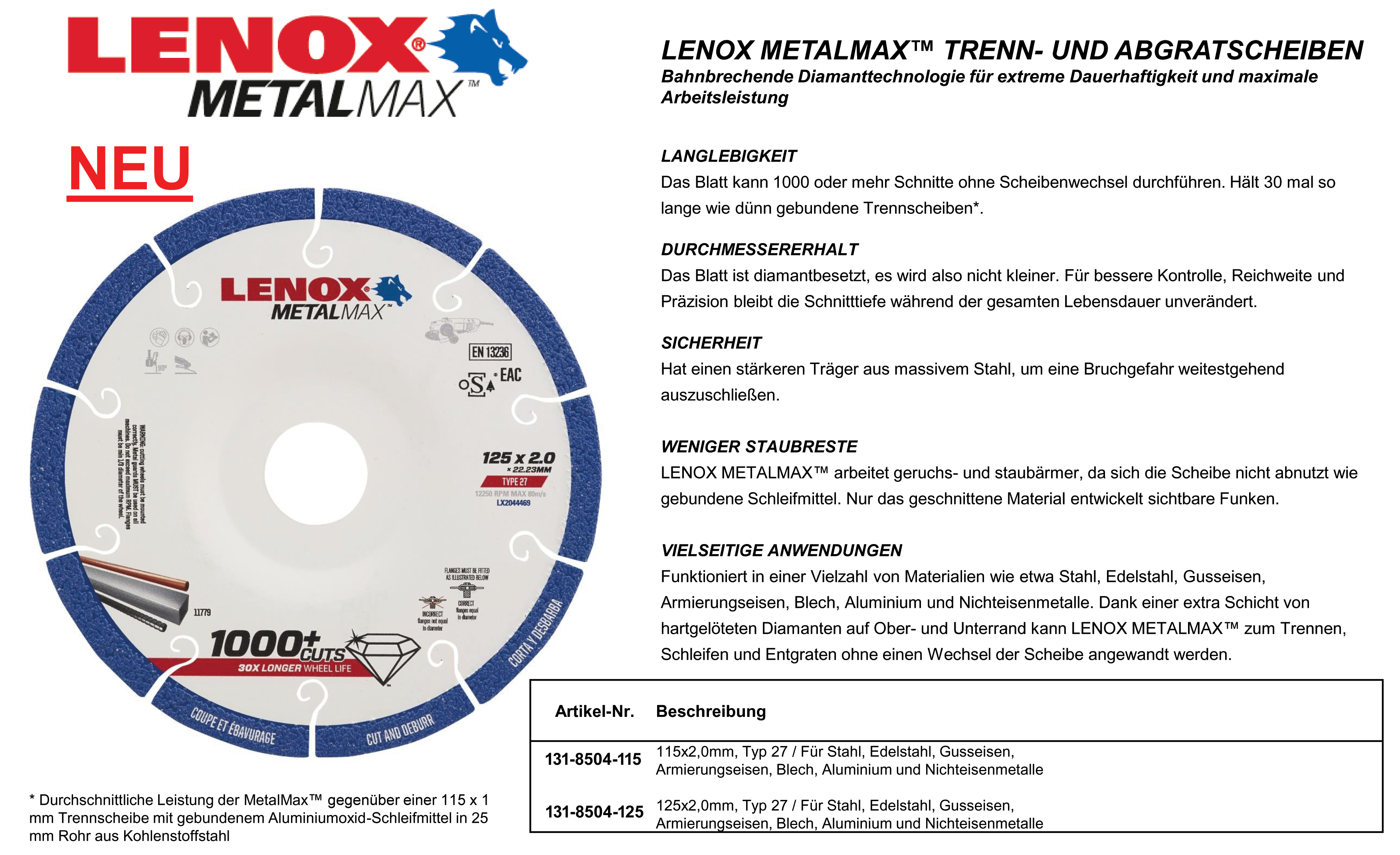 Diamant-Trenn- und Schruppscheibe MetalMax Pro Lenox