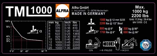 Permanent-Lasthebemagnet ALFRA TML 1000 41700