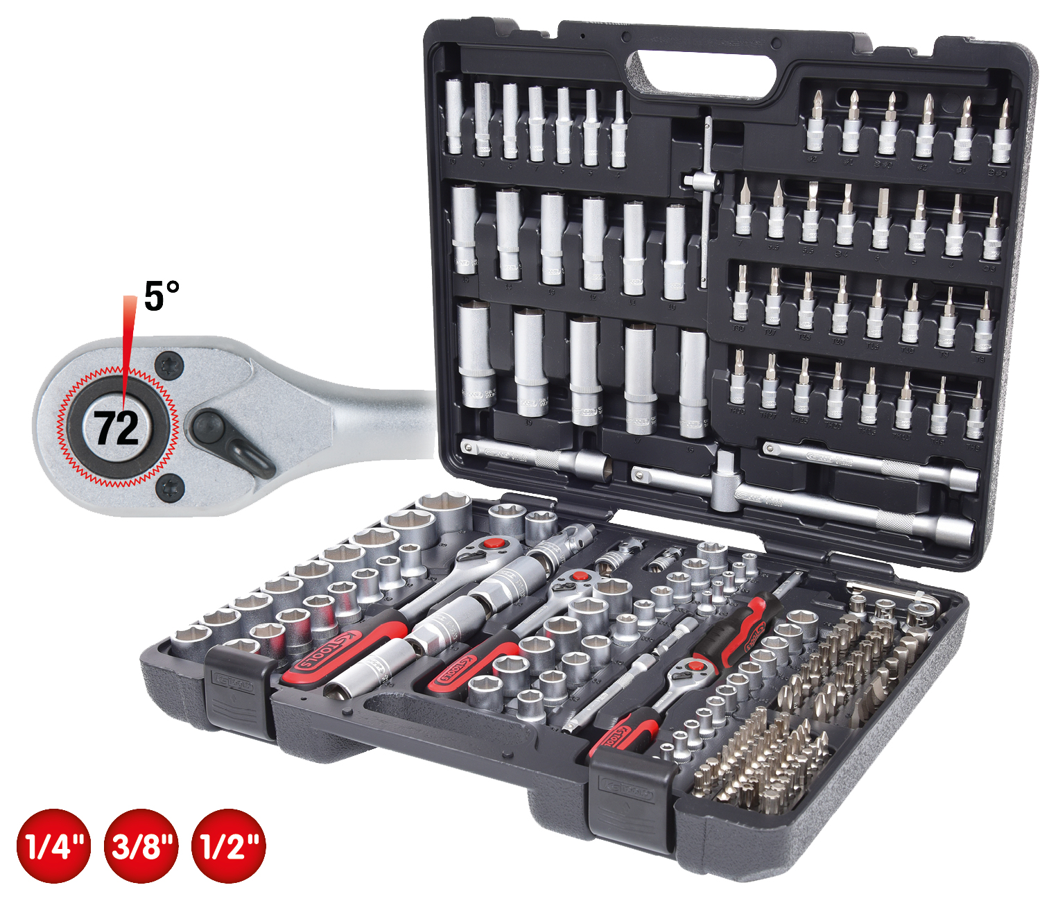 Steckschlüssel-Satz KS TOOLS CLASSIC 1/4"+3/8"+1/2", 195-tlg